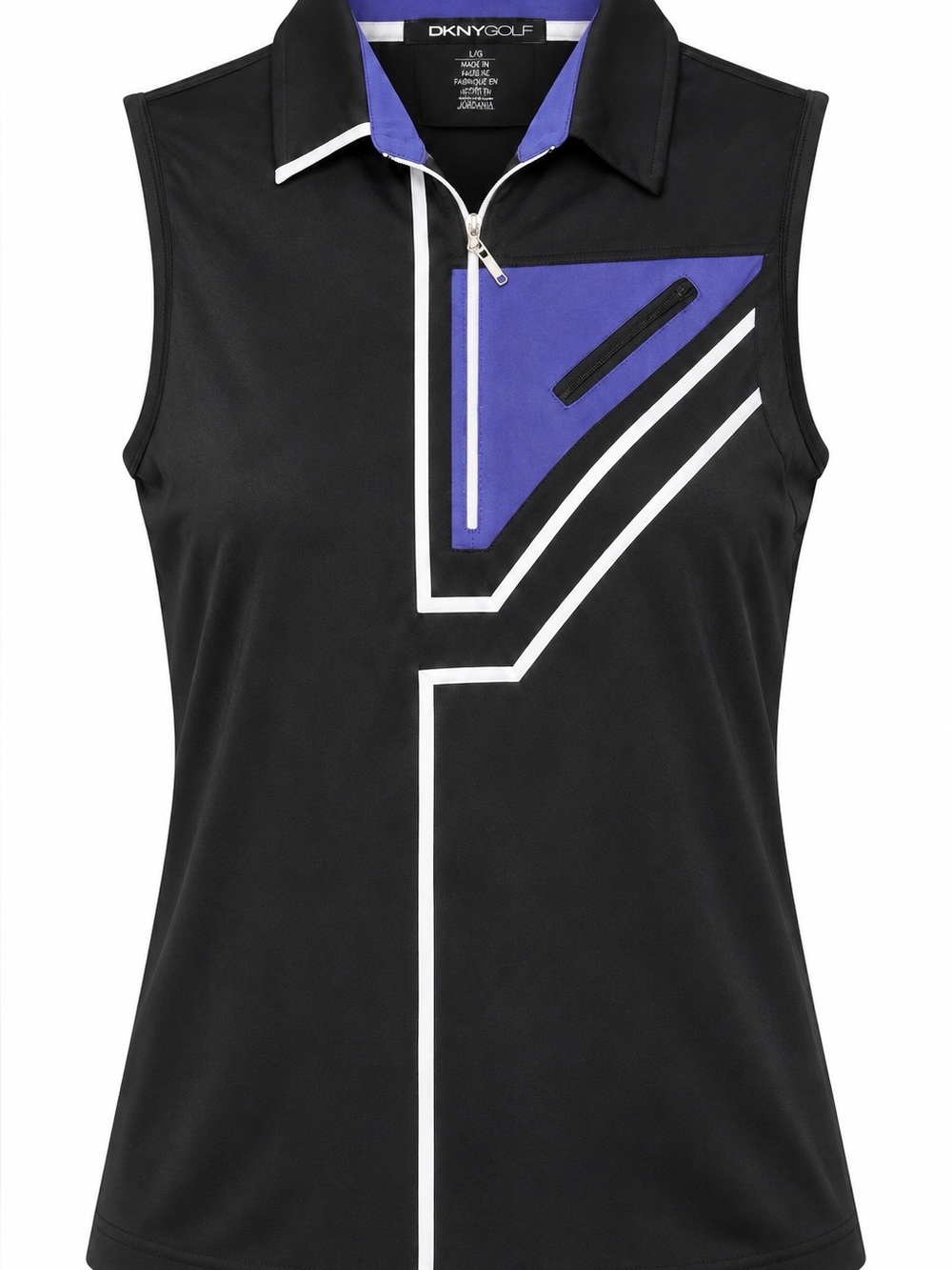 DKNY Women’s Golf Black & Blue Geometric Sleeveless Polo Shirt - XS